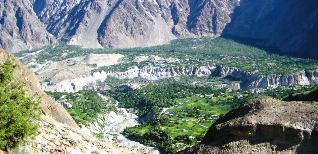 Minapin village in Nagar Valley, the trailhead for the Rakaposhi Base Camp trek