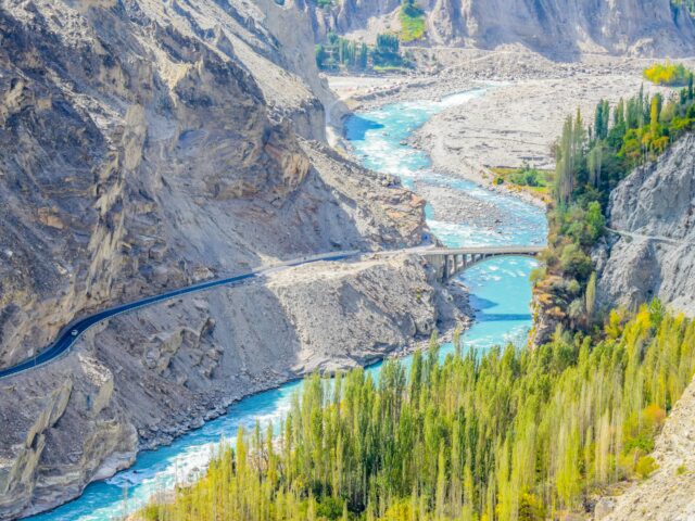 Hunza Valley canyon and mountains near Karimabad, Pakistan