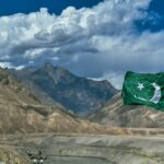 The Pakistan flag at a junction point on the Karakoram Highway