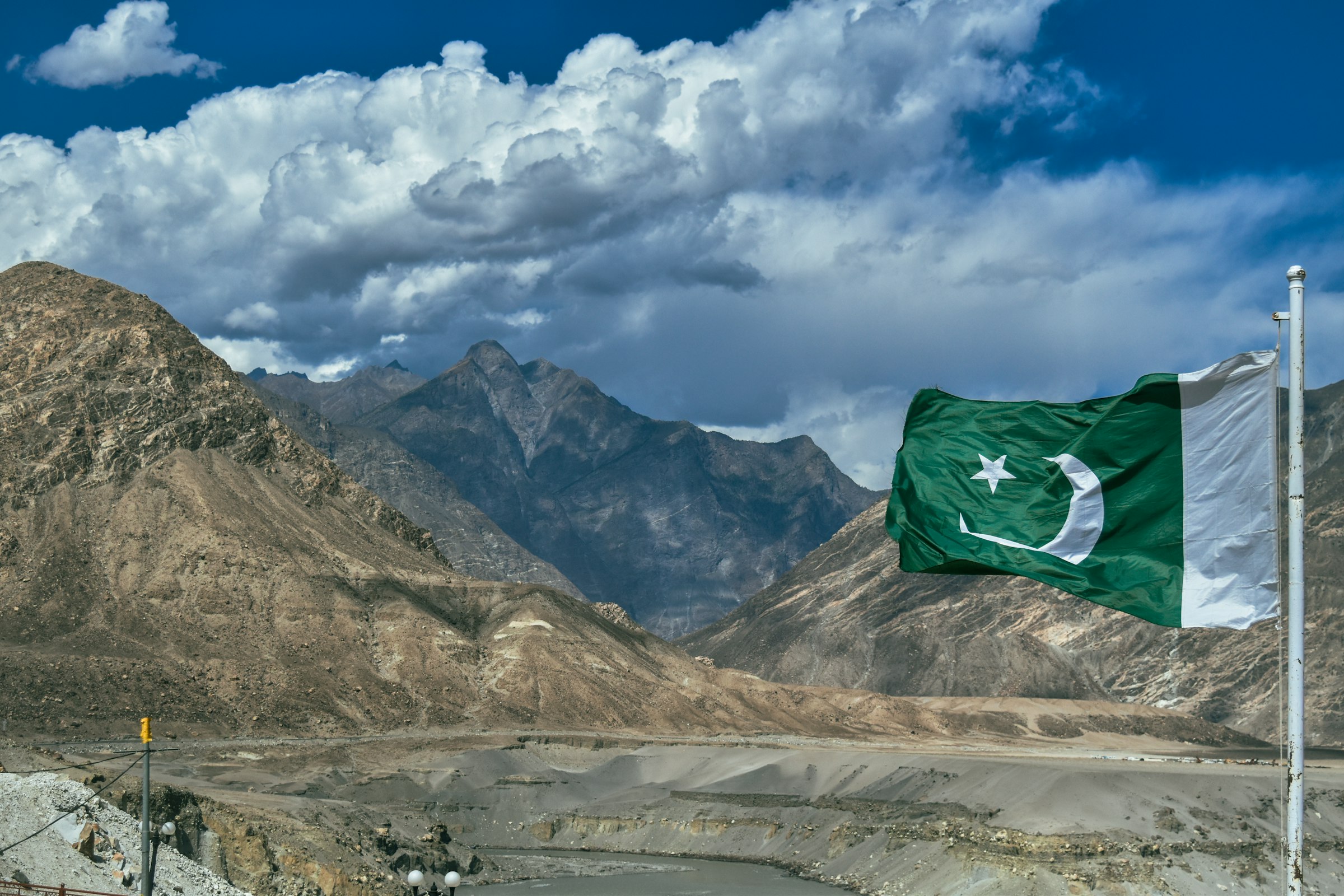 The Pakistan flag at a junction point on the Karakoram Highway