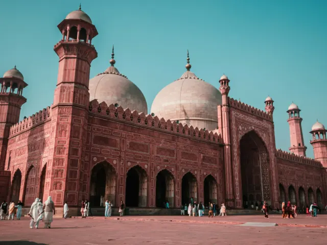 Badshahi Mosque, the view visible from Fort Road Food Street rooftop restaurants, Lahore, Pakistan