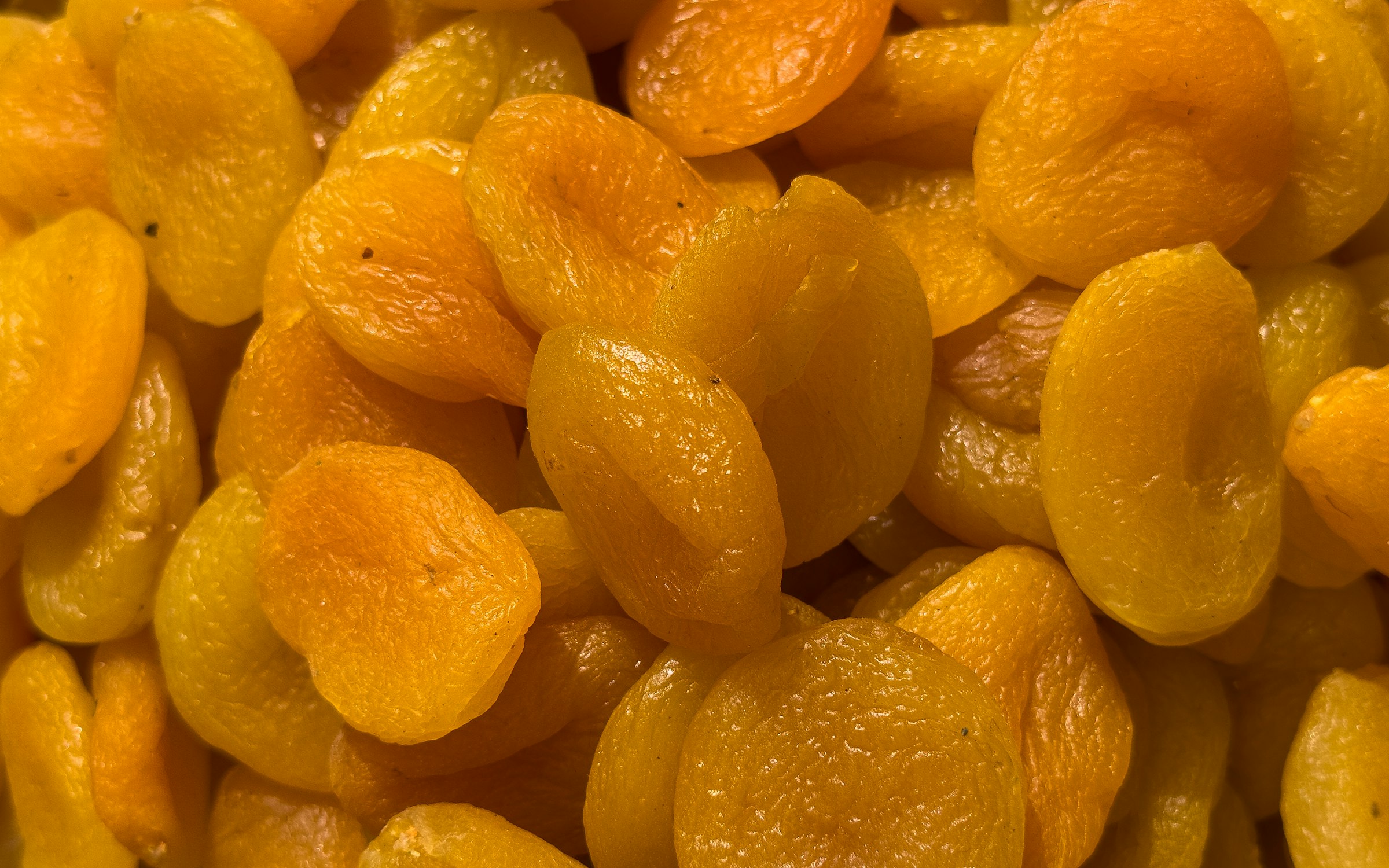 A pile of golden dried apricots, central to Hunza cuisine, Pakistan