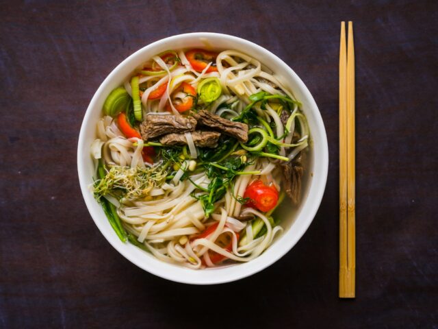 A hearty beef noodle soup, illustrative of Balti dishes like Balay in Skardu, Pakistan