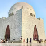 The white marble Mazar-e-Quaid mausoleum, the tomb of Muhammad Ali Jinnah, in Karachi, Pakistan