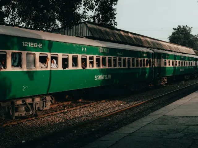 A Pakistan Railways passenger train on the tracks, Pakistan