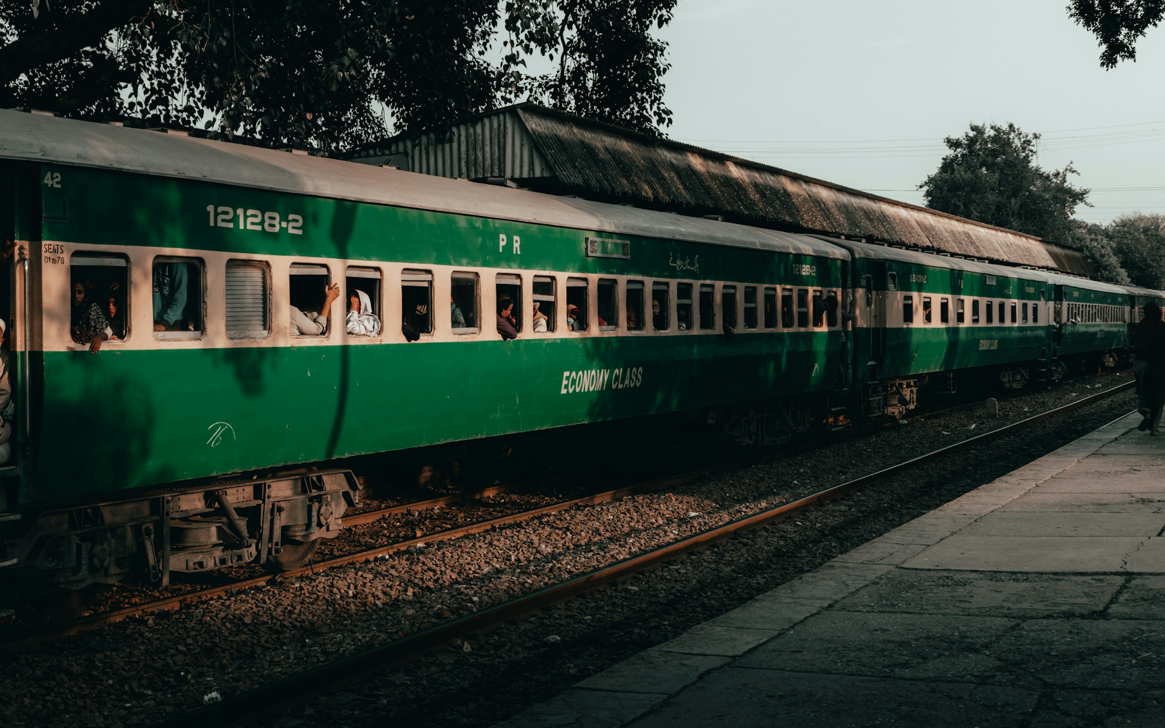 A Pakistan Railways passenger train on the tracks, Pakistan