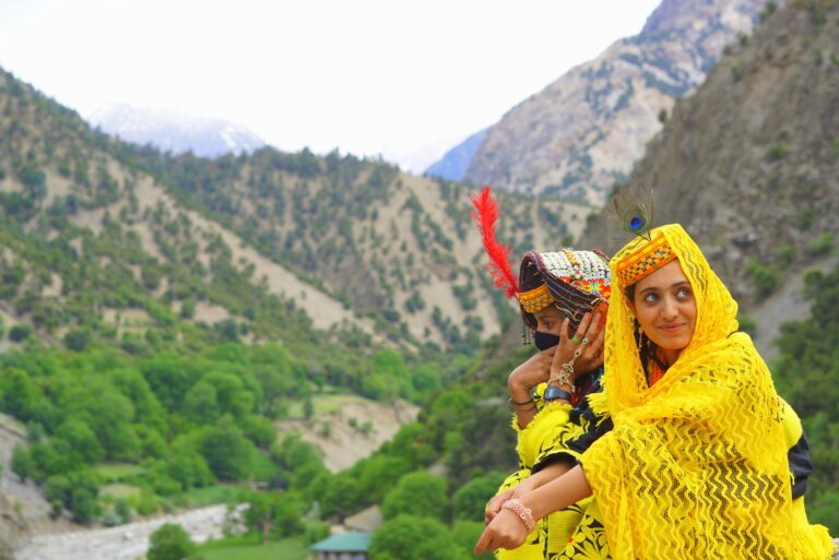 Kalasha women dancing at the Chilam Joshi spring festival in Chitral