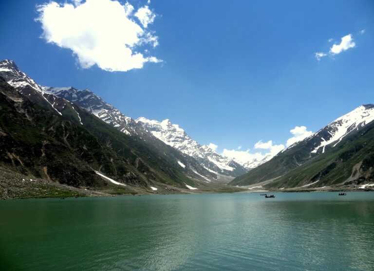 Lake Saiful Muluk surrounded by mountains in Naran, Kaghan Valley
