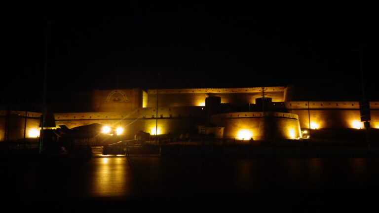 Brick walls of Bala Hisar Fort on its mound in Peshawar, Khyber Pakhtunkhwa