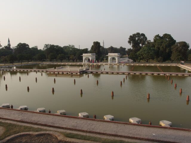 Fountains on the Faiz Bakhsh terrace at Shalamar Gardens, Lahore