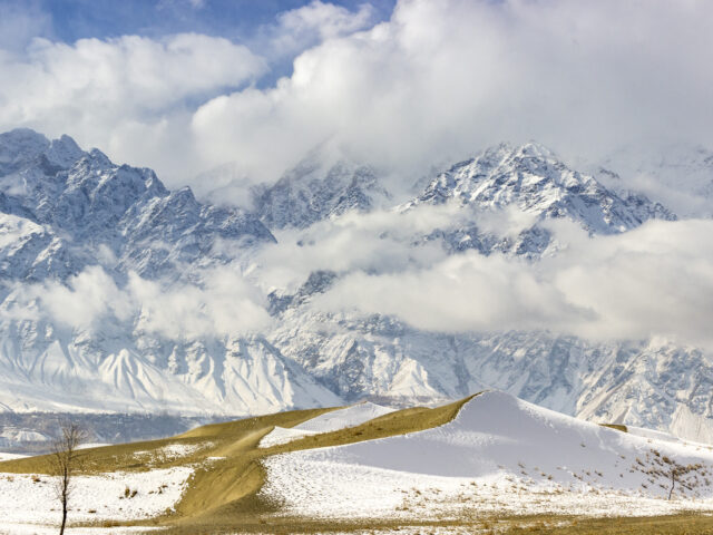 Snow-covered Katpana cold desert near Skardu in winter
