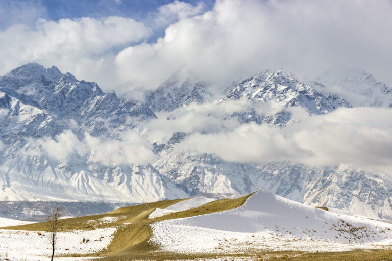 Snow-covered Katpana cold desert near Skardu in winter