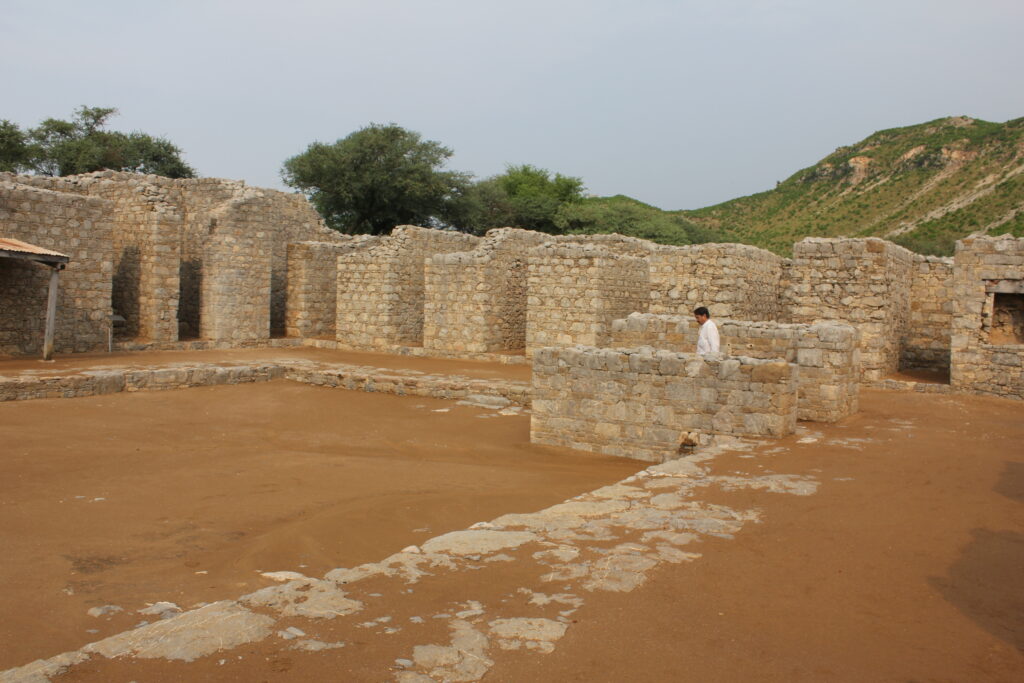 Courtyard and monastic cells at Jaulian Monastery, a Buddhist site near Taxila
